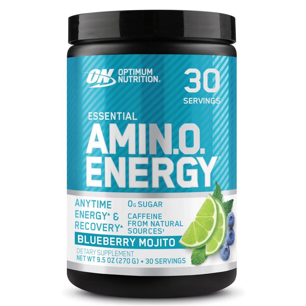 Optimum Nutrition Amino Energy - Pré-entraînement avec du thé vert, BCAA, acides aminés, Keto Friendly, extrait de café vert, poudre d'énergie - Mojito Blueberry, 30 portions (paquetage mai Vary)