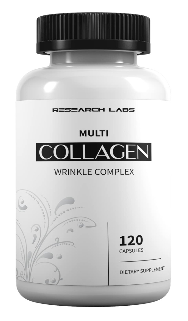 Laboratoires de recherche Promo 120 pilules de collagène - 6000 mg. Support anti-âge de la fécule d'herbe pour la peau, les articulations, les tendons, les os, les cheveux et les ongles. Paléo Friendly. Collagène Peptides Supplément en poudre