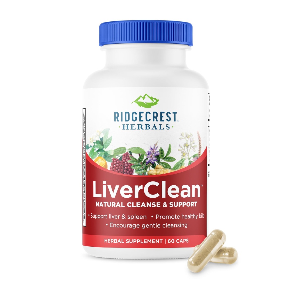 Ridgecrest Herbals LiverClean, supplément de soutien du foie à base de plantes, Thistle béni, Dandelion, Detox, Cleanse Support, Bile saine (60 capsules, 30 portions)