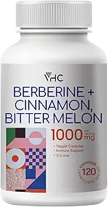 Berberine Supplement 1000 mg met Ceylon Cinnamon, Bitter Melon, 3 in 1 Triple Action Formula Berberine HCL Supplementen, voor Immune, Cardiovasculaire, Gastro-intestinale, 120 Veggie Capsules, Made in USA