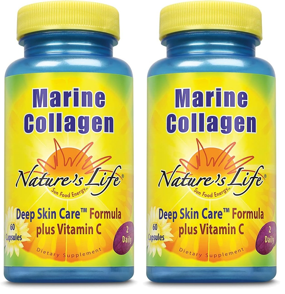 Nature's Life Marine Collagen Deep Skin Care Formula Plus Vitamin C | from Deep Cold-Water Fish | 30 Servings, 60 Caps (Pack of 2)