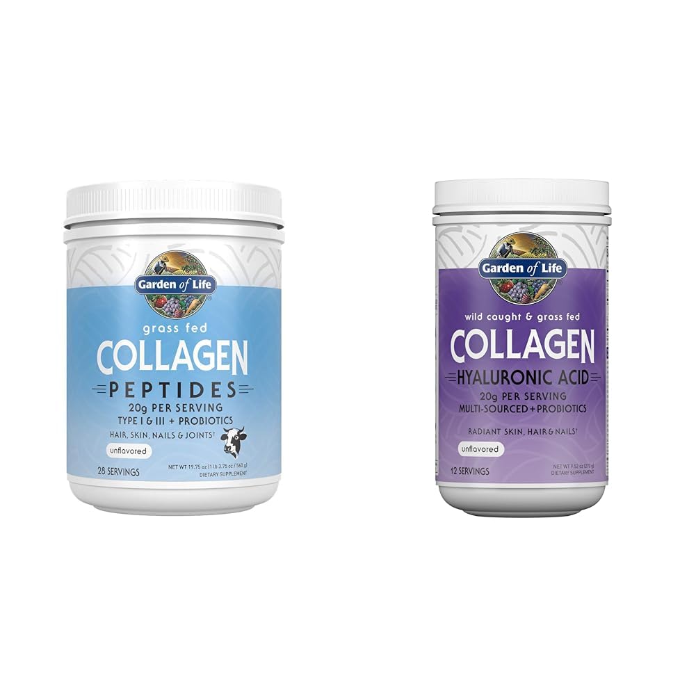 Garden of Life Grass Fed & Marine Collagen Peptides Powder Bundle - Unflavored Hydrolyzed Protein for Skin, Hair, Nails, Joints - 28 & 12 Servings