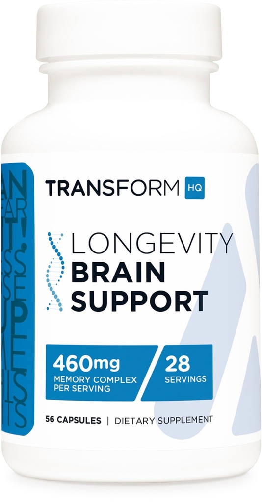 TransformHQ Longevity Brain Support Supplement (28 Servings) - 460mg Memory Complex Per Serving, 56 Capsules