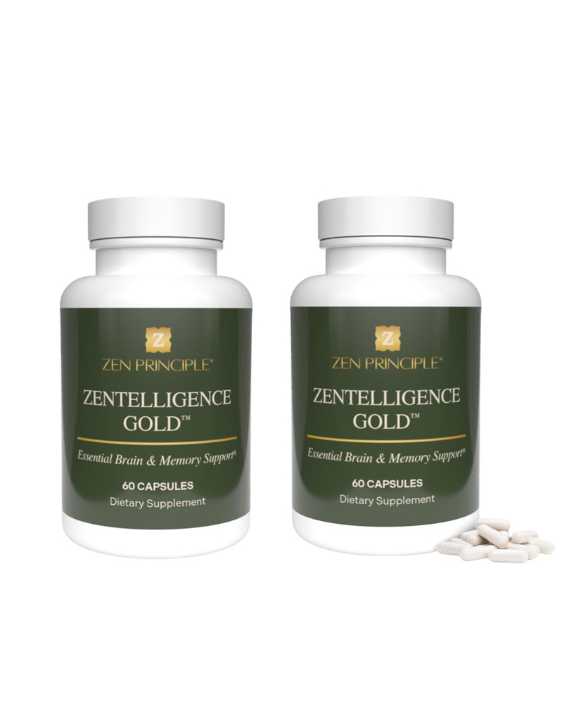Zen Principle Zentelligence™ Gold Brain Supplement – Memory, Focus & Mental Clarity. Premium Cognitive Support for Adults 40+ with Magnesium, Vitamin D3, CoQ10, Vitamin B12 & L-Theanine. 120 Capsules