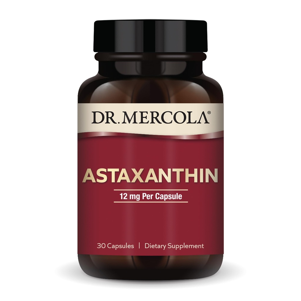 Dr. Mercola Organic Astaxanthin - 12 mg Astaxanthin - Powerful Antioxidant Support - Organic Microalgae Extract - Non-GMO, Gluten-Free & Soy-Free - 30 Capsules (30 Servings)