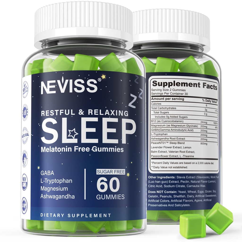 NEVISS Melatonine Gratis slaaphulp Gummies voor volwassenen - Magnesium Glycinate Gummies 