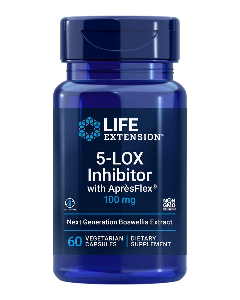Life Extension 5-LOX Inhibiteur avec AprèsFlex®, 100 mg, extrait normalisé Boswellia serrata, favorise la santé articulaire, cellulaire et artérielle, sans gluten, sans OGM, végétarien, 60 capsules