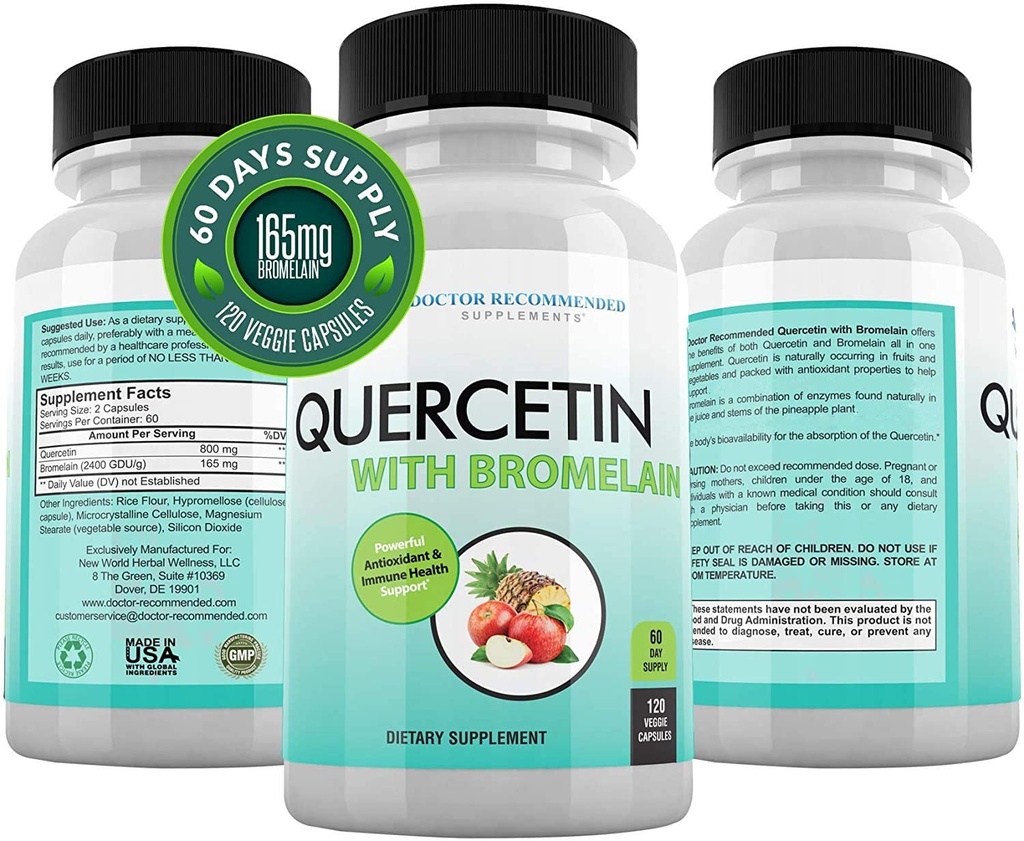 DOCTOR AANVAARDE supplementen Quercetin 800mg w/Bromelain 165mg per portie- 120 Veggie Capsules-Volledig 60 dagen aanvoer, Vitaminesupplement voor ondersteuning & Bioflavonoïden, Glutenvrij, Non-GMO