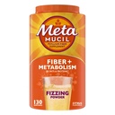 Metamucil Fizzy Fiber Supplement + Metabolism, Plant Based Psyllium Fiber Powder with B12 for Metabolism of Fats and Proteins, Daily Supplement for Regularity, Citrus Flavored Sugar-Free, 130 Serving