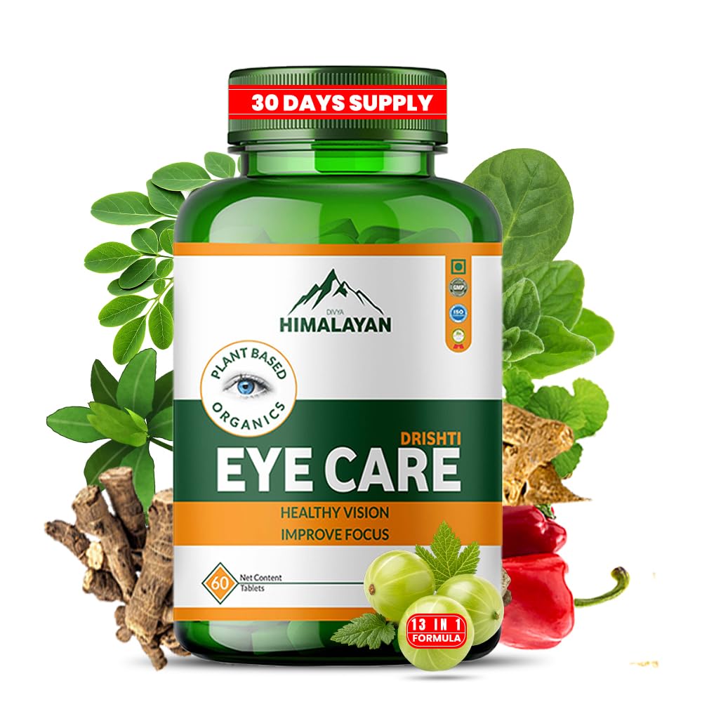Divya Himalayan Plant-Based Drishti Eye Care Supplement, 60 Tablets, Supports Eye Health & Vision, Herbal Blend with Lutein, Capsules