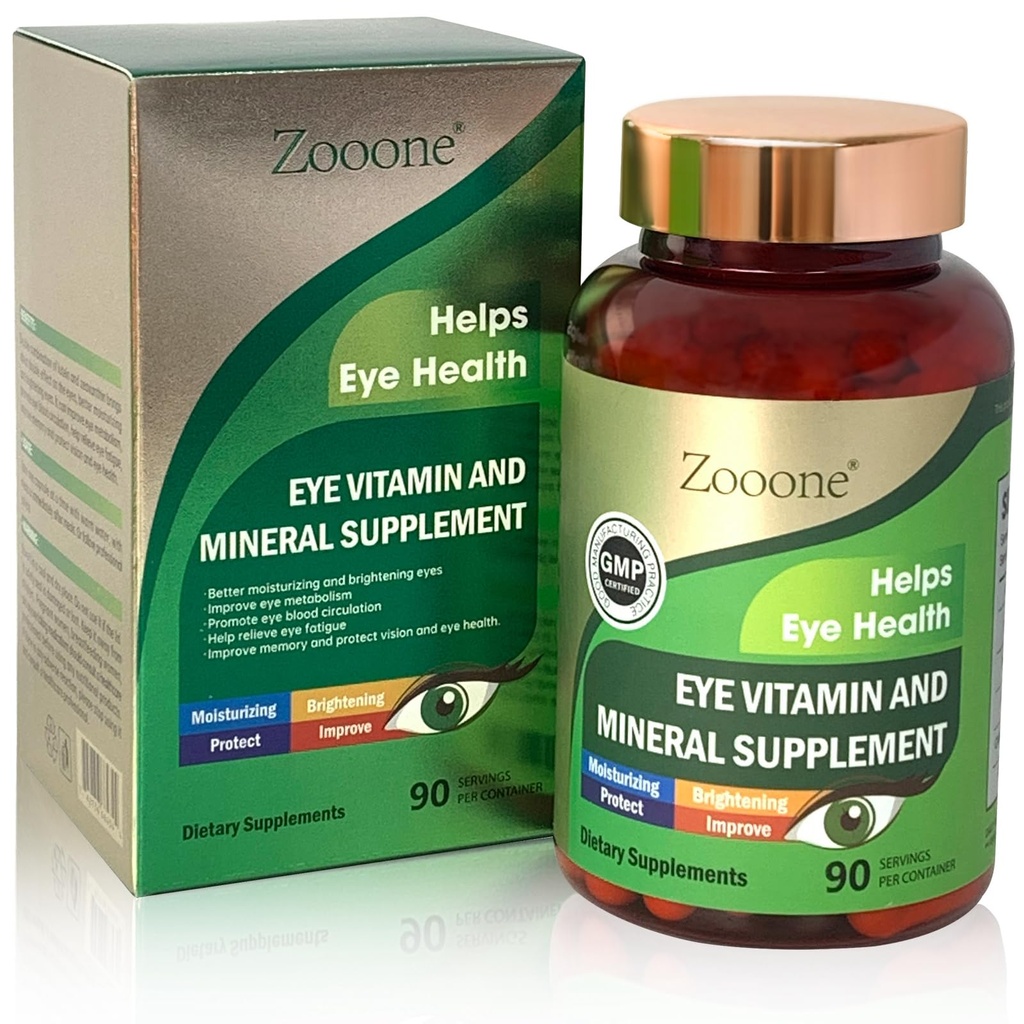 Zooone Lutein Eye Vitamins Supplement 90pcs, Lutein & Zeaxanthin for Women Men to Against Macular & Dry Eye, Multivitamin for Vision & Ocular Health with Zinc, VC, VE