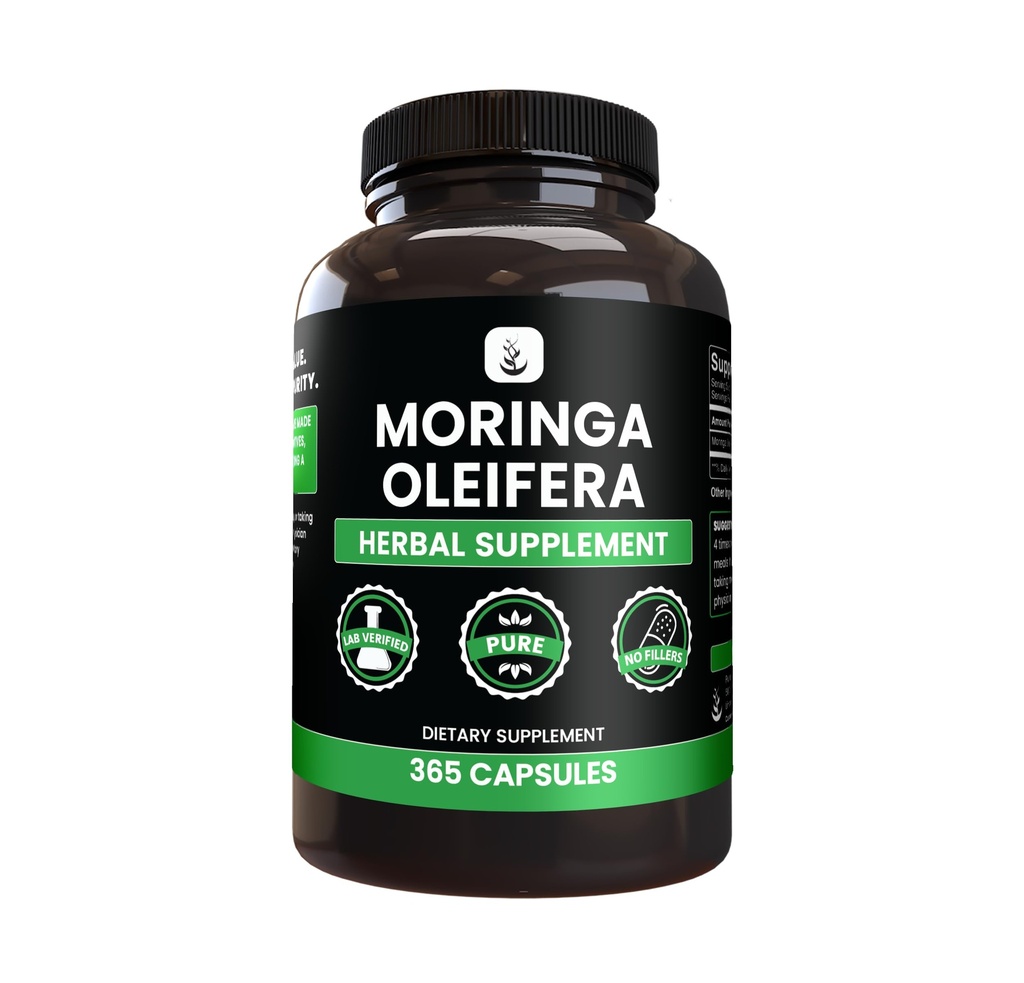 Pure originele ingrediënten Moringa (365 capsules) Geen Magnesium of Rijst Fillers, altijd zuiver, Lab geverifieerd