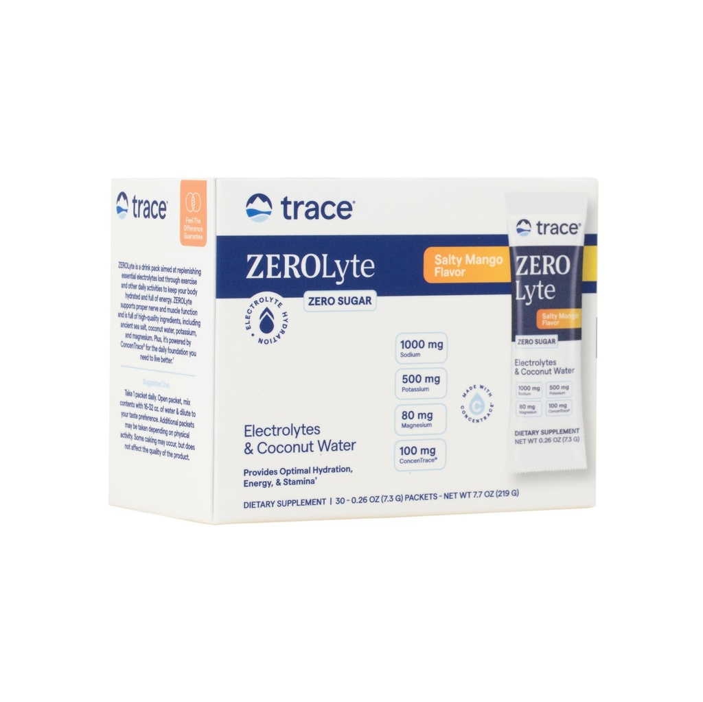 Trace Minerals ZeroLyte - Drink Mix Powder ondersteunt Hydration & Energy - Aids Healthy nerve & Muscle Function - Support Heart & Digestie Health - Salty Mango, 30 Packets (30 Servings)