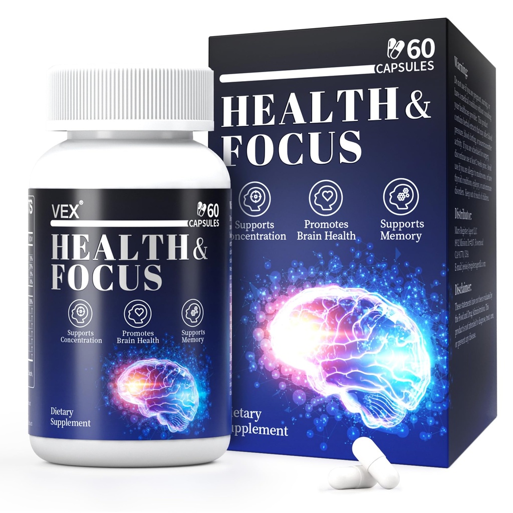 VEX Brain Supplements for Memory and Focus Contain Vitamin B12 folic Acid acetylcysteine Purslane Lion's Mane Mushroom and Ginkgo biloba extracts—for Brain Health 60 Capsules