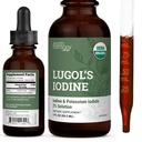 Organische Lugol's Jodium, Jodium en Kalium Jodide 2% Solution 3000 mcg - Liquid Supplement Drops for Thyroid Support for Women & Men, Metabolisme Health, Detox Boost - Non-GMO, 395 Servings (2 Oz)