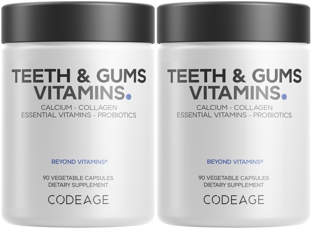Codeage Tanden & Gums Vitaminen + Orale Probiotica Supplement voor Mond - Whole Food Calcium, Collageen, Kalium, Vitamine C, D3, K2, Zink 