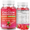 Calcium Gummies 1000mg with Vitamin D3 K2 & B Complex, Potassium, Calcium Magnesium Zinc Gummies for Bone, Muscle, Mood and Immunity - Vegan, Non-GMO, Strawberry Flavor 60 Count