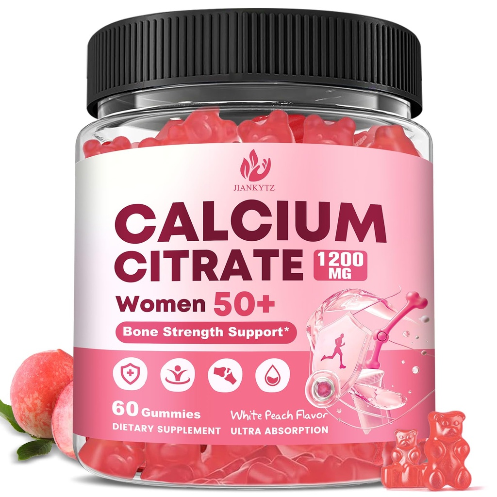 Calcium Citrate with Vitamin D3 Gummies for Women 50 Plus - Bones, Teeth, Immune Support, 1200mg Calcium Citrate Gummies with Vitamin D3 K2, Vegan, Sugar-Free, 60 Count