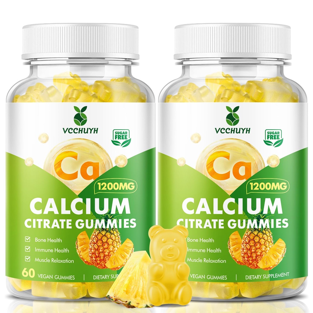 Calcium Citrate Gummies 1200 mg, Sugar Free Calcium Gummies for Adults & Kids, Chewable Calcium Supplements for Women, Bone & Immune Support, Pineapple Flavor 120 Count