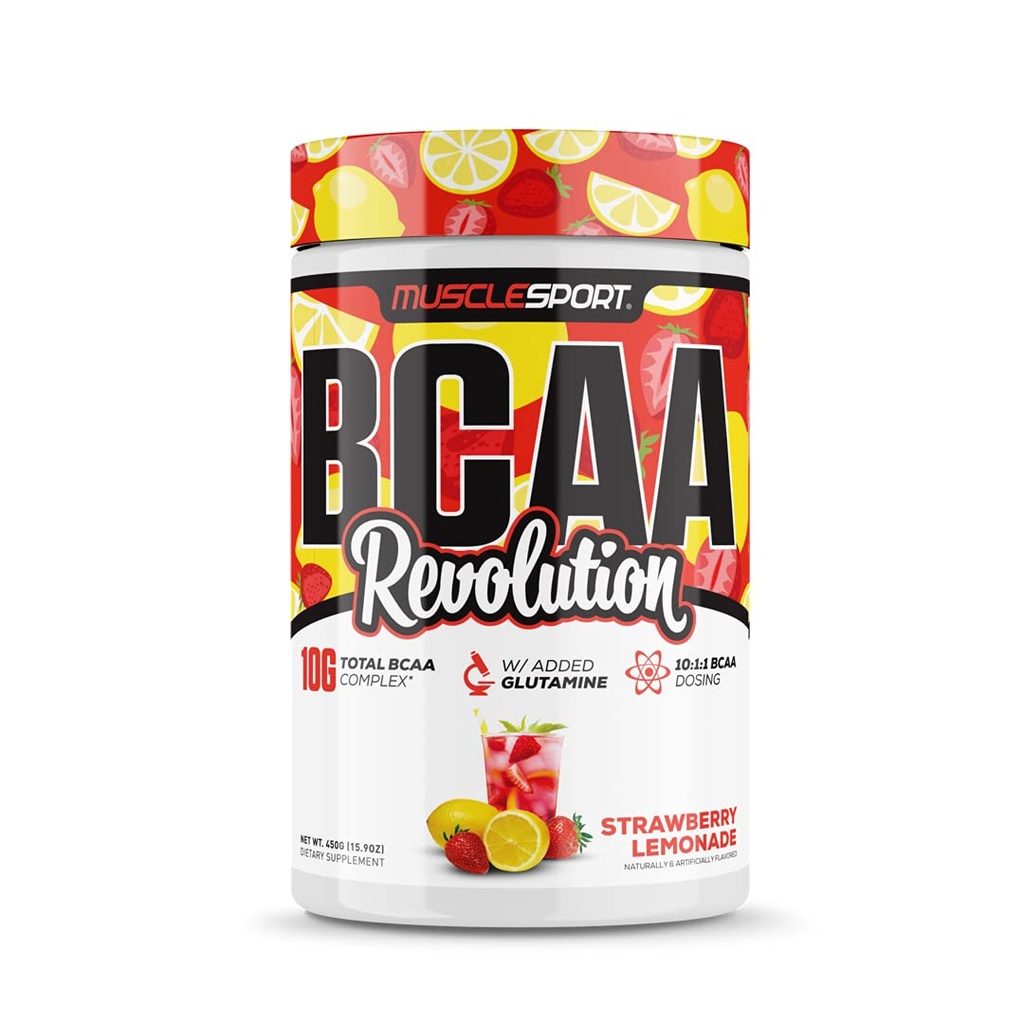 Musclesport BCAA Revolution Amino Acid Powder Supplement for Men & Women - Intra Workout Training Complex - Recovery Supplemen (Strawberry Lemonade, 30 Servers)