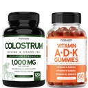 Colostrum (120 Nombre) Bovin Colostrum Capsules Supplément pour adultes et ADK Vitamine D3 (60 Gummies) D & K - 10 Supplément végétalien - Delicious Raspberry Flavor - Non OGM Testé par une tierce partie - USA Made