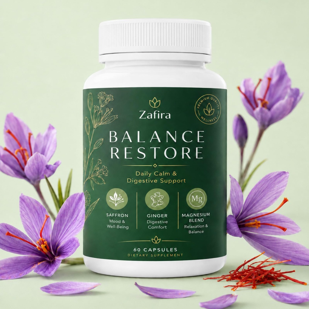 Zafira Recovery Foundation Capsules – Natural Saffron, Ginger, L-Theanine & Myo-Inositol Supplement for Digestive Health, 60 Capsules