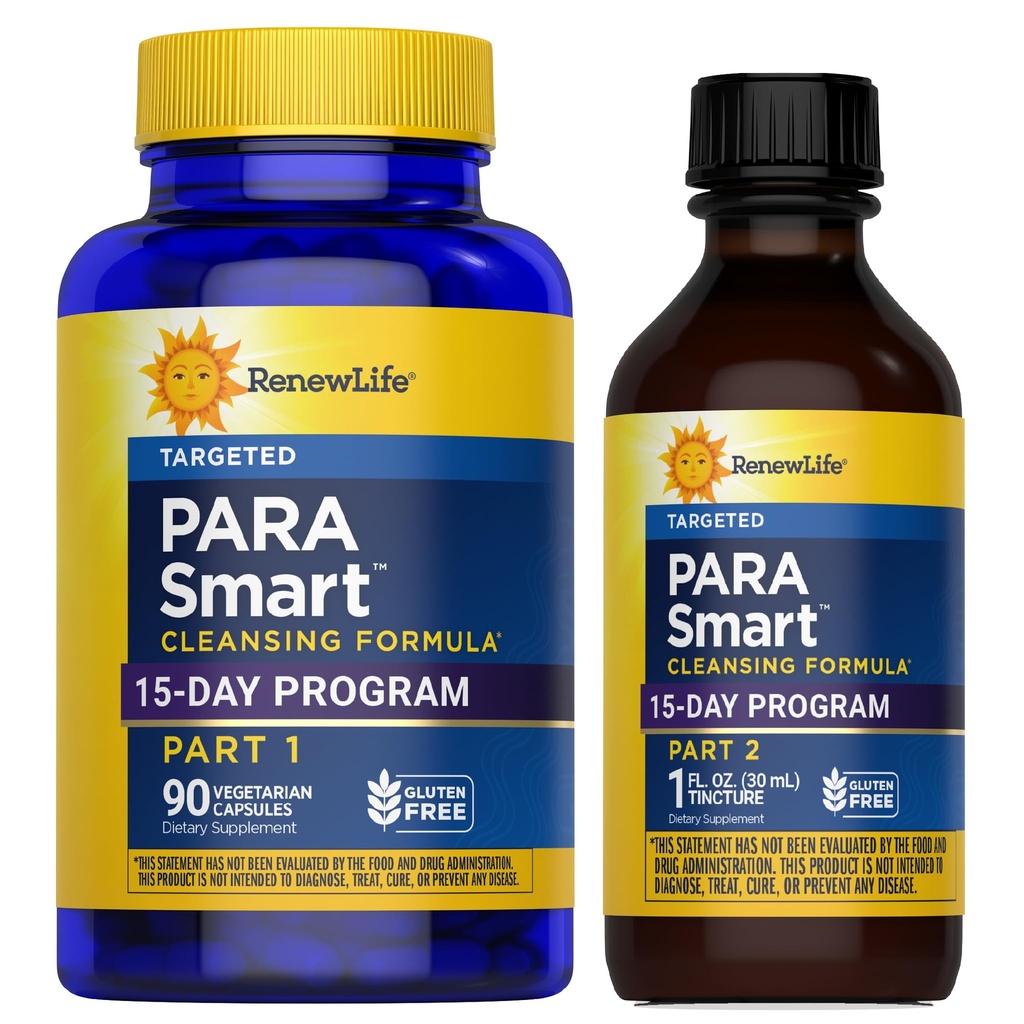 Renew Life ParaSmart 14-Day Targeted Cleanse, 2-Part Detox Cleanse Supports Balance of Intestinal Microorganisms, Herbal Blend, Gluten, Dairy and Soy Free - 90 Capsules/1 fl oz Tincture