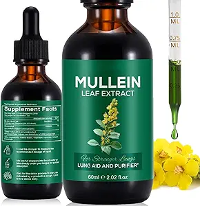 Gouttes de Mullein pour poumons, Extrait de feuille de Mullein pour poumons, Suppléments naturels de Mullein à base de plantes, Gouttes de chlorophylle de Mullein pour poumons, Nettoyage de poumon pour fumeurs - 2,02 fl oz