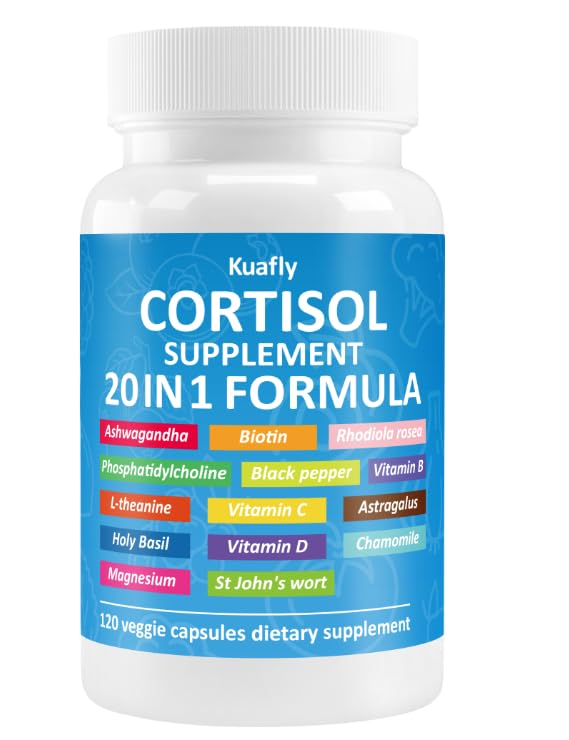 Cortisol Supplements for Women & Men 120 Capsules 20 in 1 Cortisol Reducer Blocker Control with Ashwagandha, L-Theanine, Phosphatidylcholine & Rhodiola Rosea - Stress & Mood Support