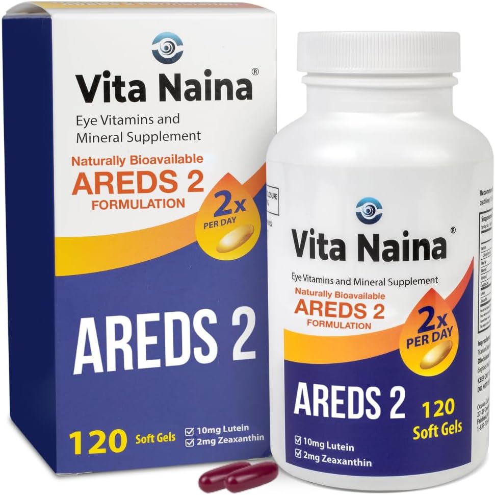 Vita Naina (120 SoftGels) : AREDS2 Vitamines oculaires et supplément minéral (Zeaxanthin 2mg) : haute biodisponibilité et formule d'absorption biologique : facile à avaler