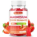 Magnesiumoxide Gummies 400mg, Kauwbaar magnesiumoxide supplement voor volwassenen en kinderen, zenuw- & spierondersteuning, non-GMO, suikervrije, aardbeien smaak, 60 Tellen