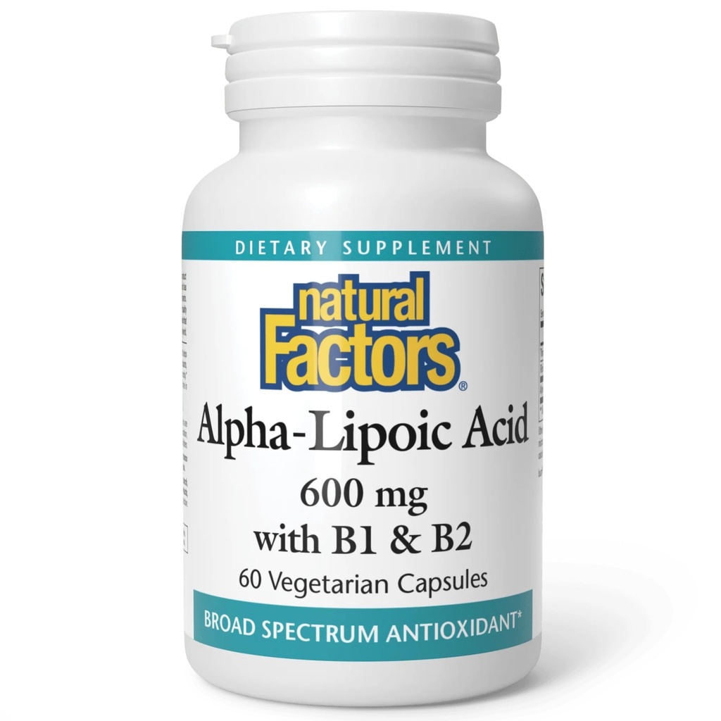 Natuurlijke factoren Alfa-Lipozuur + B 600 mg, 60 capsules