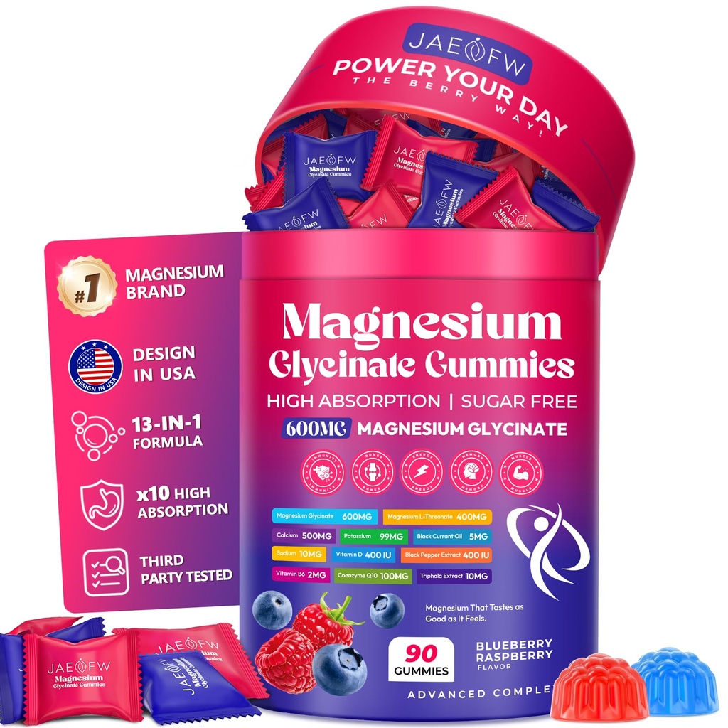 Magnesium Glycinate Gummies 1000mg – x2 High Absorption Magnesium Gummies for Women, Men & Kids – Sugar Free Vegan Supplement with CoQ10, Vitamin D3 & B6 – Daily Balance, Calm Energy & Muscle Function