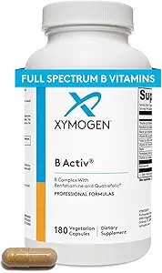 XYMOGEN B Activ Vitamin B Complex with Benfotiamine, Methylfolaat, Biotine, Vitamine B6 & B12 (Methylcobalamine b12) - Energiesupplementen voor Adrenal & Mood Support (180 Capsules)