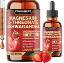 6in1 Magnesium L-Threonaat vloeibare druppels met Ashwagandha, Magnesium Glycinate en 3 Meer - Hersenondersteuning en Immune - 2 Fl Oz voor 30 dagen - Aardbei smaak