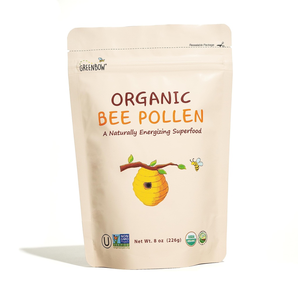 Pollen d'abeille biologique Greenbow - 100% certifié USDA biologique, non-OGM, pur et naturel Pollen d'abeille - Superaliment emballé avec/protéines, vitamines et minéraux (8oz)