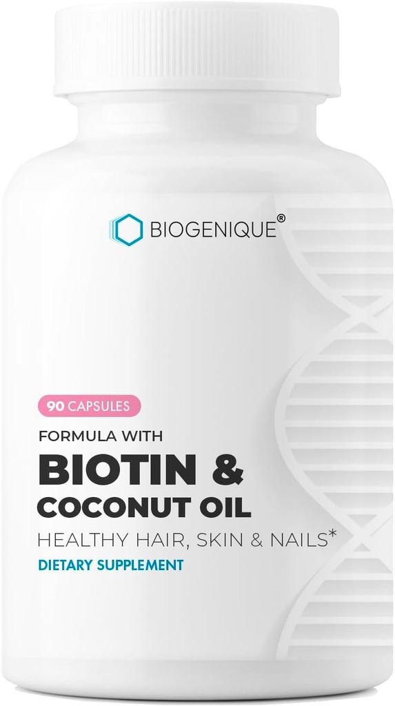 High Potency Biotin Supplement - Vegan Vitamin B7 Formule met Creatine en Kokosolie - Gezondere huid, nagels en haar en keratine ondersteuning - niet-GMO en glutenvrij - 2500 mcg