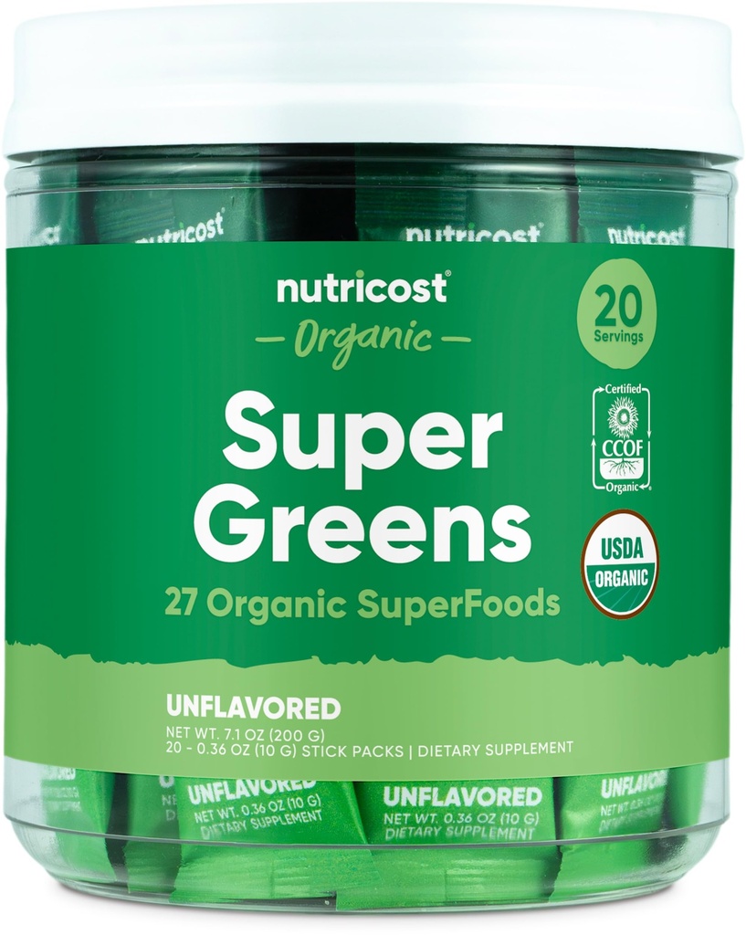 Nutricost Biologische Super Greens (Unflavored) 20 Stickpacks - Glutenvrij, Non-GMO