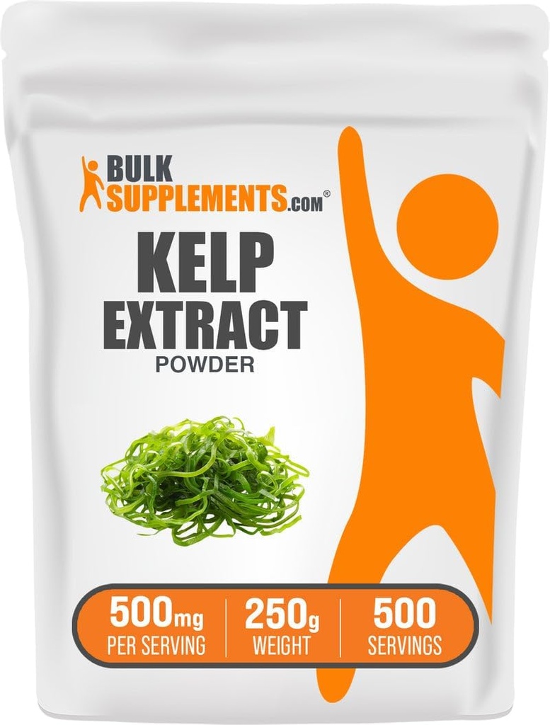 BulkSupplements.com Poudre d'extrait de Kelp - supplément de Kelp, extrait d'algues brunes, poudre d'algues - sans gluten, 500mg par portion, 250g (8,8 oz) (paquet de 1)