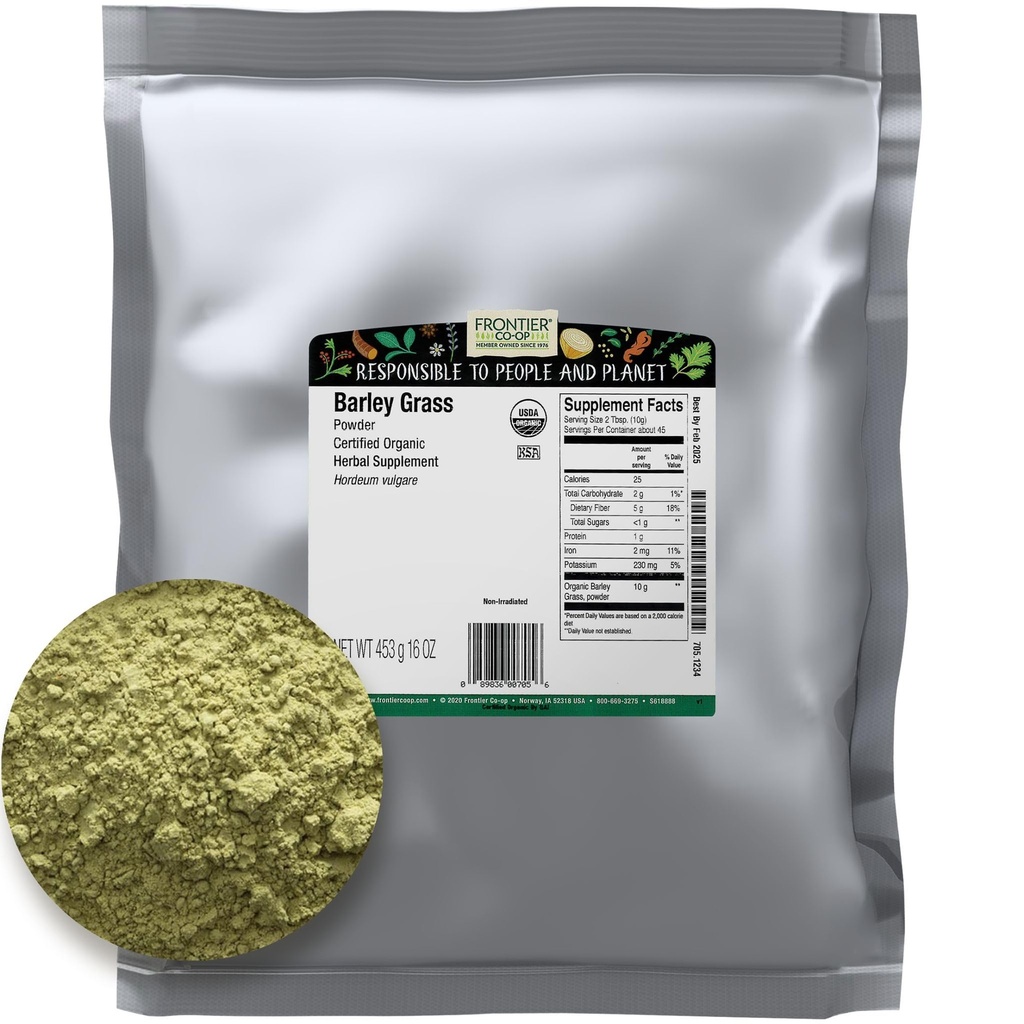 Frontier Bulk Barley Grass Powder, Organic, 16 Ounce