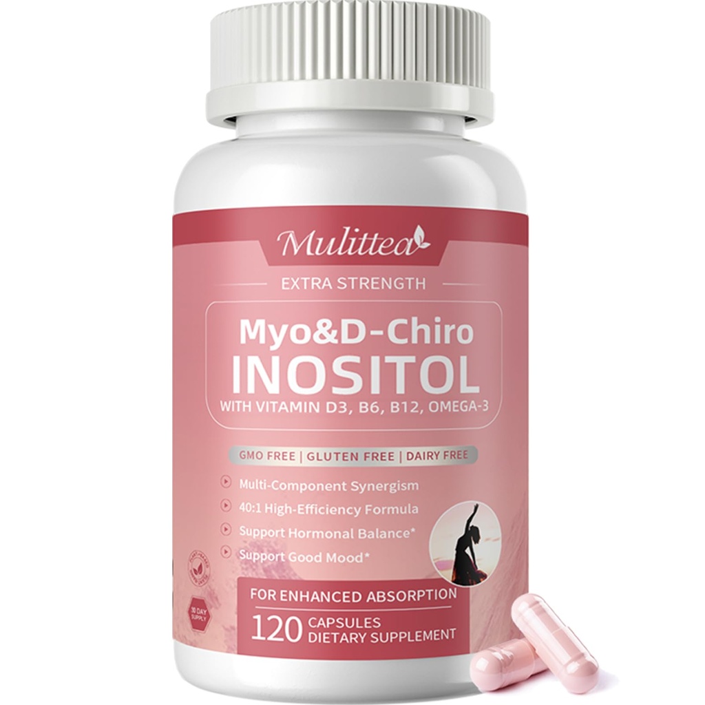 Myo-Inositol & D-Chiro Inositol Supplement for Women, 14-in-1 Liposomal Inositol with Folic Acid,Omega-3 & Multivitamin for Hormone Balance, Support Ovarian, Skin & Mood, 120 Vegan Capsules