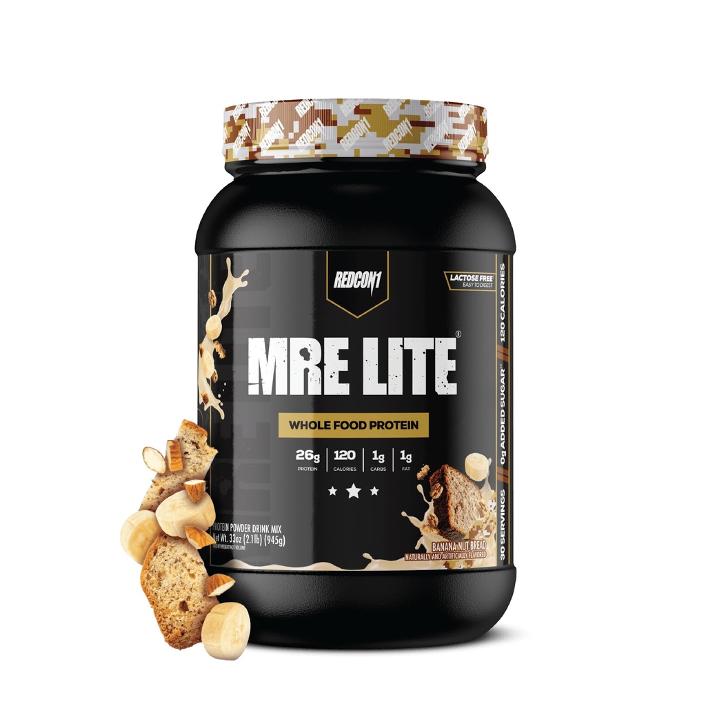 REDCON1 MRE Lite Whole Food Proteine Powder, Banana Nut Bread - Low Carb & Wehey Free Meal Replacement with Animal Proteine Blends - Easy to Digest Supplement Made with MCT Oils (30 Servings)