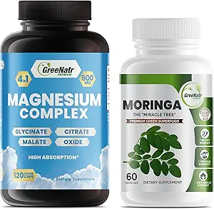 Magnesiumsupplement met Glycinate, Citrate, Malate & Oxide Plus Moringa Oleifera met vitamine C, Omega 3 & Aminozuren - Boosts Energy, Mood, Memory