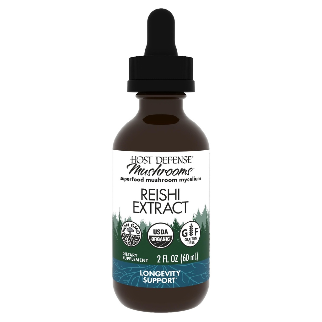 Host Defense Reishi Extract - Heart & Immune Health Support Supplement - Mushroom Supplement to Support Energy & Vitality - Reishi Supplement to Aid All Well-Being - 2 fl oz (60 Servings)