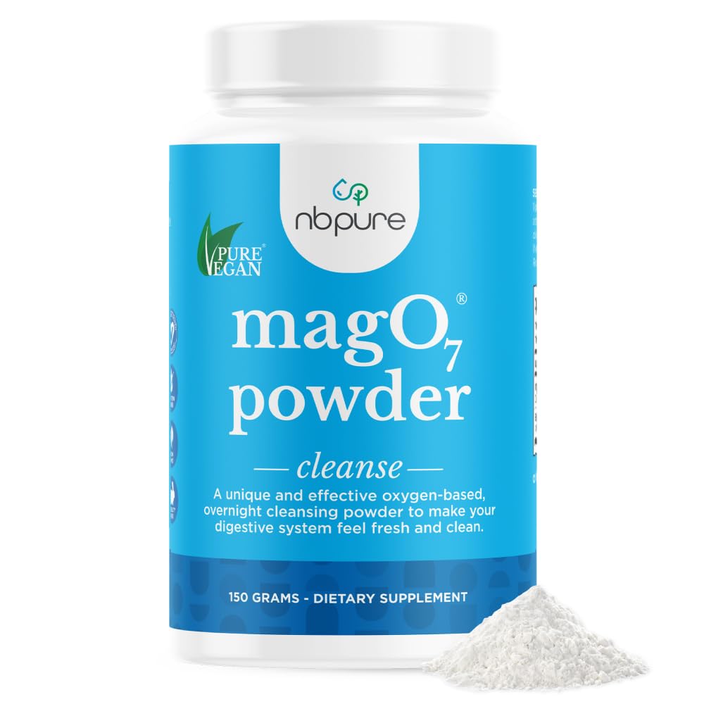 nbpure MagO7 - Natural Colon Cleanse & Detox Powder - Occasional Constipation Relief, Stool Softener, & Bloating Support for Men & Women - Ozonated Magnesium Oxide, 150 Gram