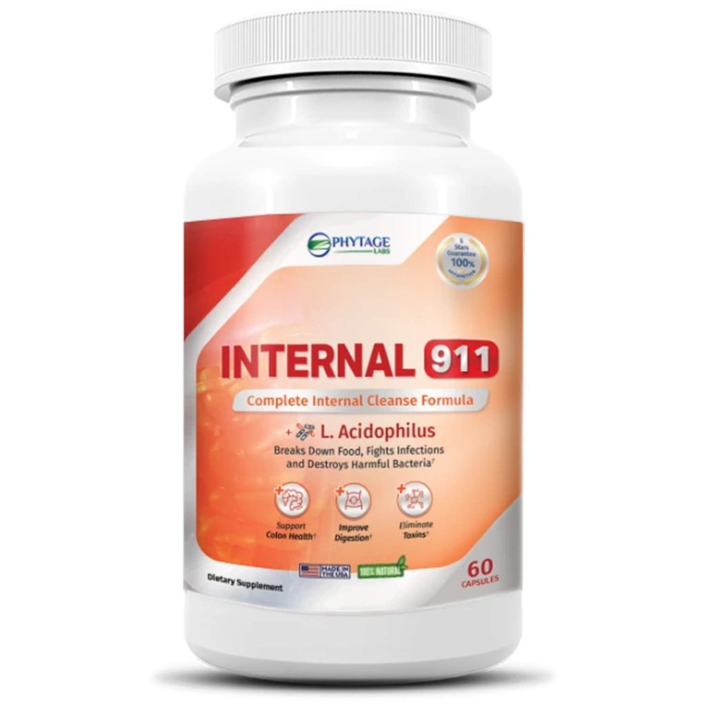 Internal 911 Colon Cleanse Detox Supplement - Natural Laxative Cleanser Removes Toxins for Better Digestion and Radiant Skin - 60 Capsules