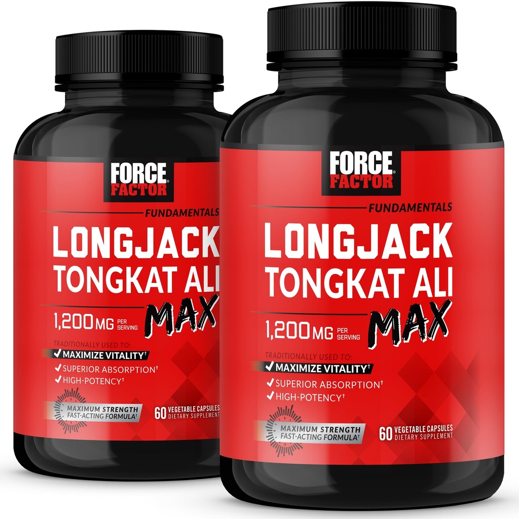 Force Facteur Longjack Tongkat Ali Max, Tongkat Ali pour les hommes, l'endurance masculine et supplément de vitalité fait avec des ingrédients naturels clés pour l'absorption supérieure, 1200mg, 120 Capsules, 2-pack