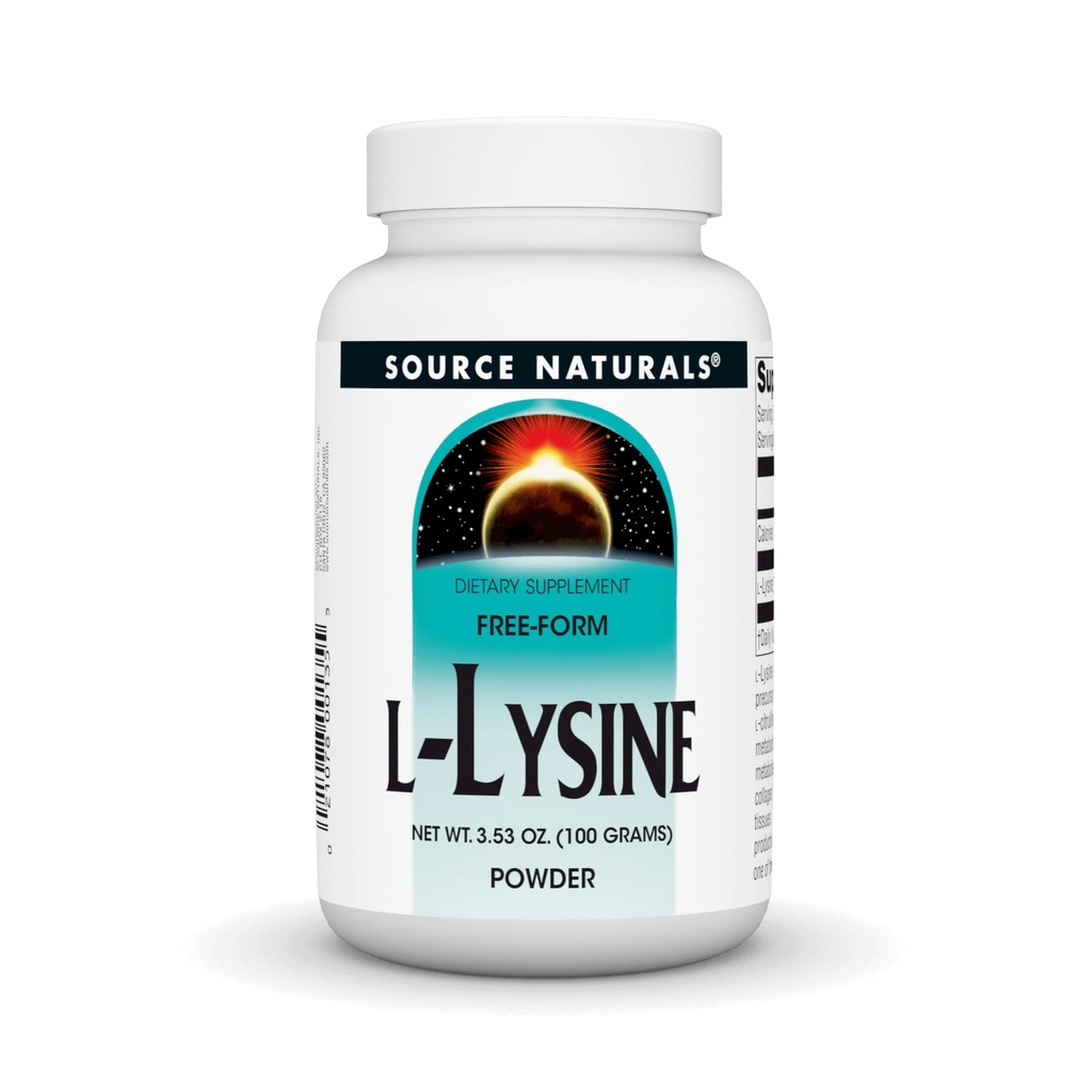 Source Naturals L-Lysine Free Form Powder -Amino Acid Supplement ondersteunt energievorming & collagen* - 100 Gram