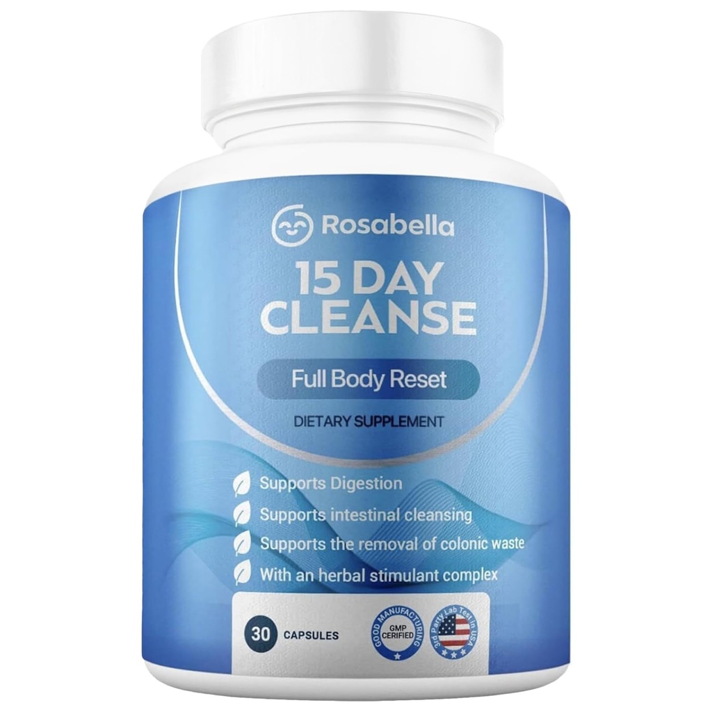 Rosabella 15 Day Cleanse – Full Body Detox & Colon Cleanse for Men & Women – Gut Cleanse Detox Pills for Digestive Health & Bloating Relief – Doctor-Formulated, Non-GMO, 30 Vegan Capsules