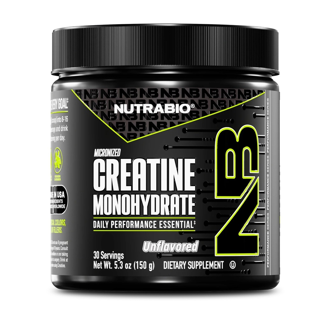 NutraBio Pure Micronized Creatine Monohydraat Powder Supplement, Unflavored, (150 g) - Ondersteunt Bulk Muscle Energy, Herstel, en Kracht - HPLC Getest Creatine Powder Supplement voor mannen en vrouwen